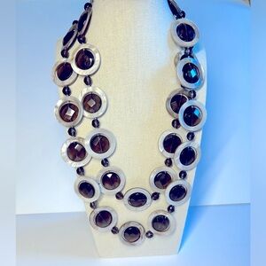 Faceted Smokey Quartz Genuine Shell Rings Necklace Artisan Designer Quality
